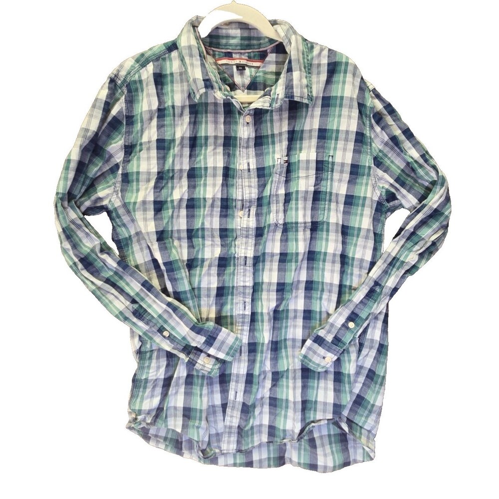Tommy Hilfiger Mens XXL Long Sleeve Button Down Shirt Plaid Casual Regular Fit